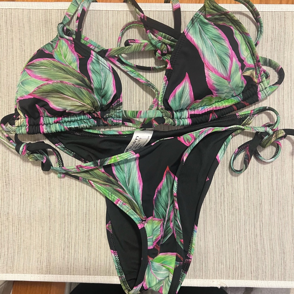 ASOS Tropical Leaf Print Bikini Set - Black and Green